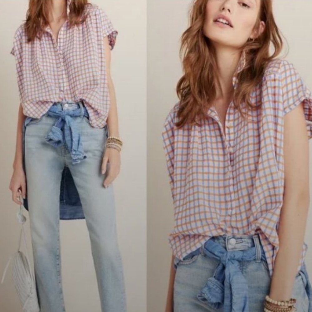 Pilcro by Anthropologie Serena Surf Plaid Henley Popover Shirt XS